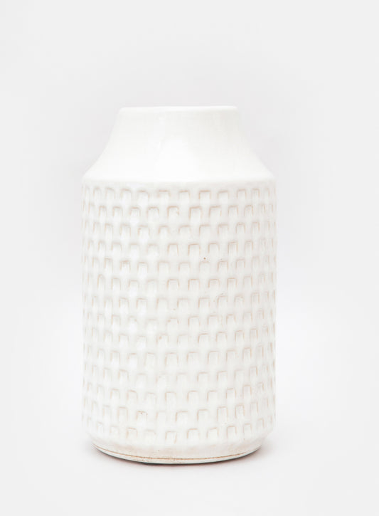 White Dimpled Cylinder Vase