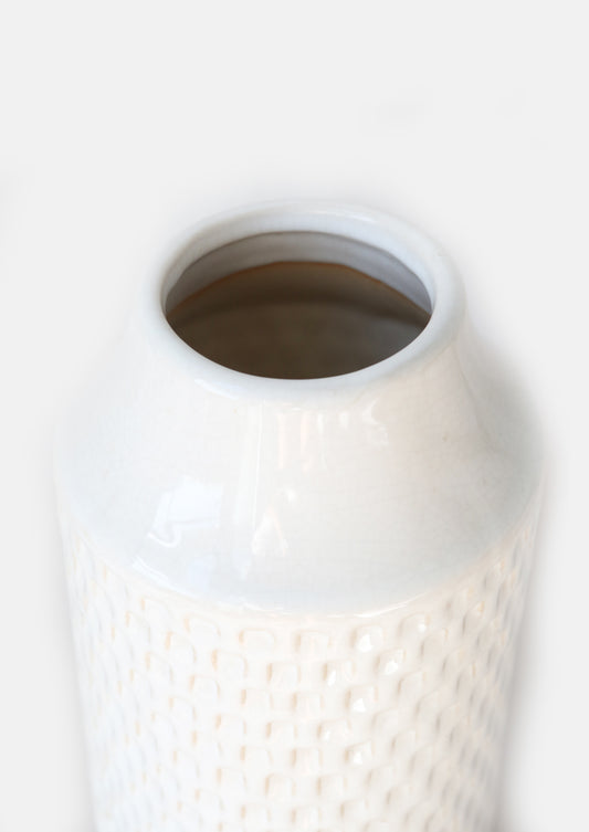 White Dimpled Cylinder Vase