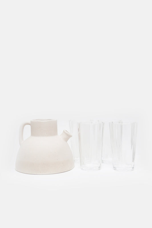 Sculpted Sand Sprout Jug and Tall Glass Set