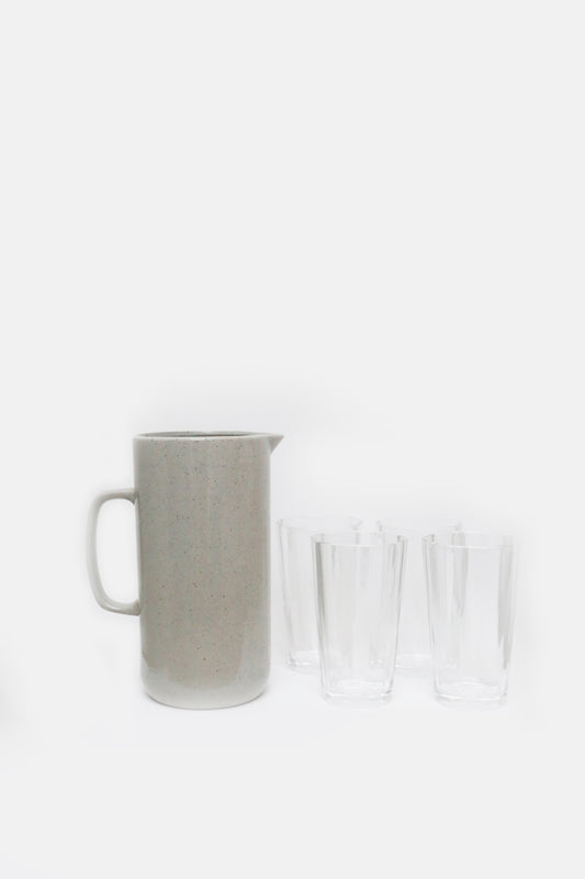 Grey Spotted Porcelain Jug with Tall Glass Set