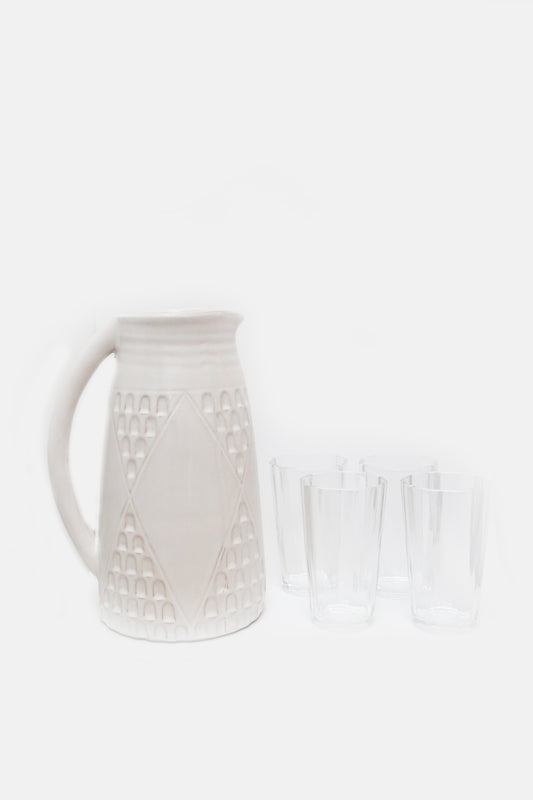 White Diamond Ceramic Jug and Tall Glass Set